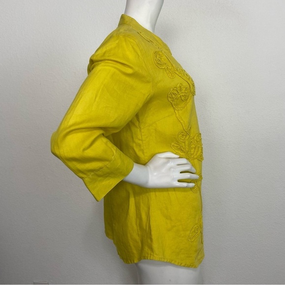 Women’s Charter Club Yellow 100% Linen Tunic Button Up Lagenlook Top Size 12 - Picture 5 of 7